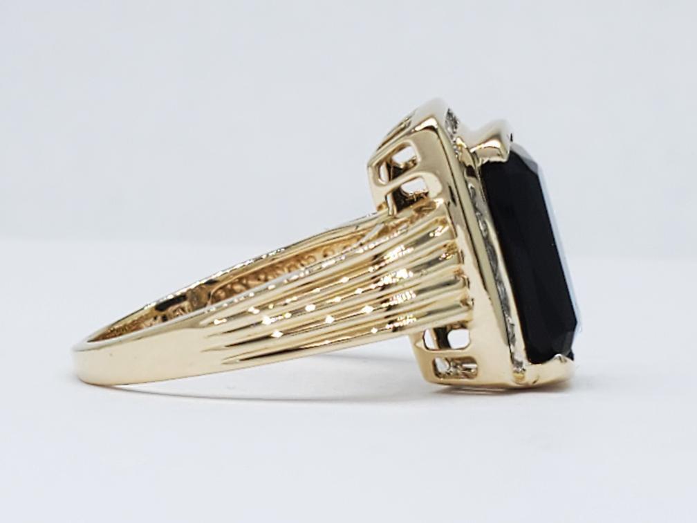 14K Solid Yellow Gold Rectangular Cut Obsidian Di… - image 2