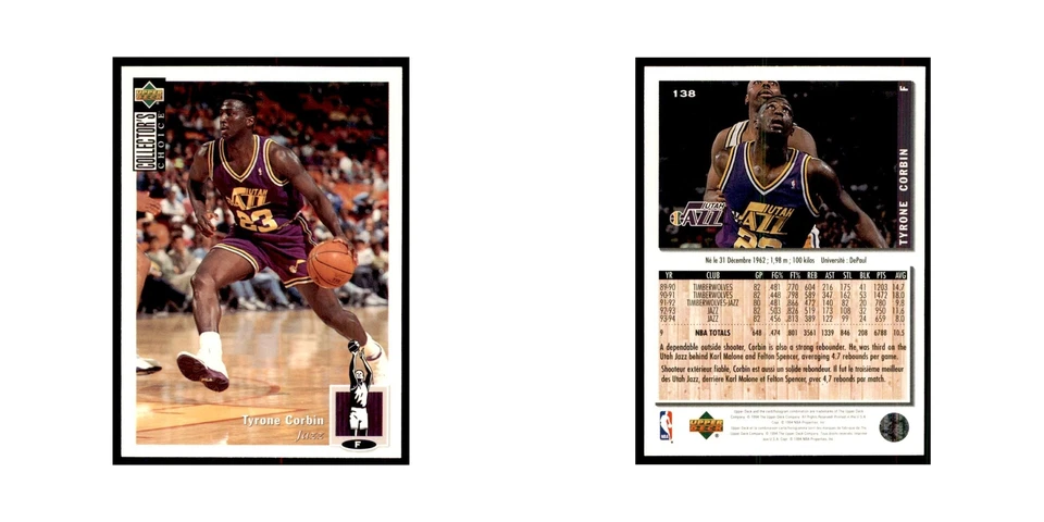 1994 Upper Deck Collector's Choice Tyrone Corbin Jazz #138 - Image 3 of 3