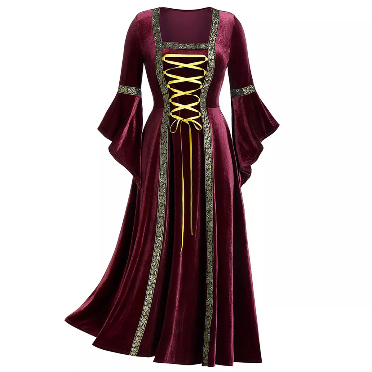 Womens Renaissance Medieval Gown Halloween Role Play Costume Flare Sleeve  Dress