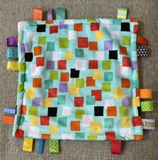 Bright Starts Taggies Baby Lovey Security Blanket Colorful Squares Tags Aqua 12"