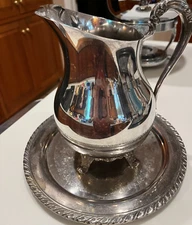 Vintage F. B. Rogers 3707 Silver Plated Footed 10” High Water Pitcher ON TRAY