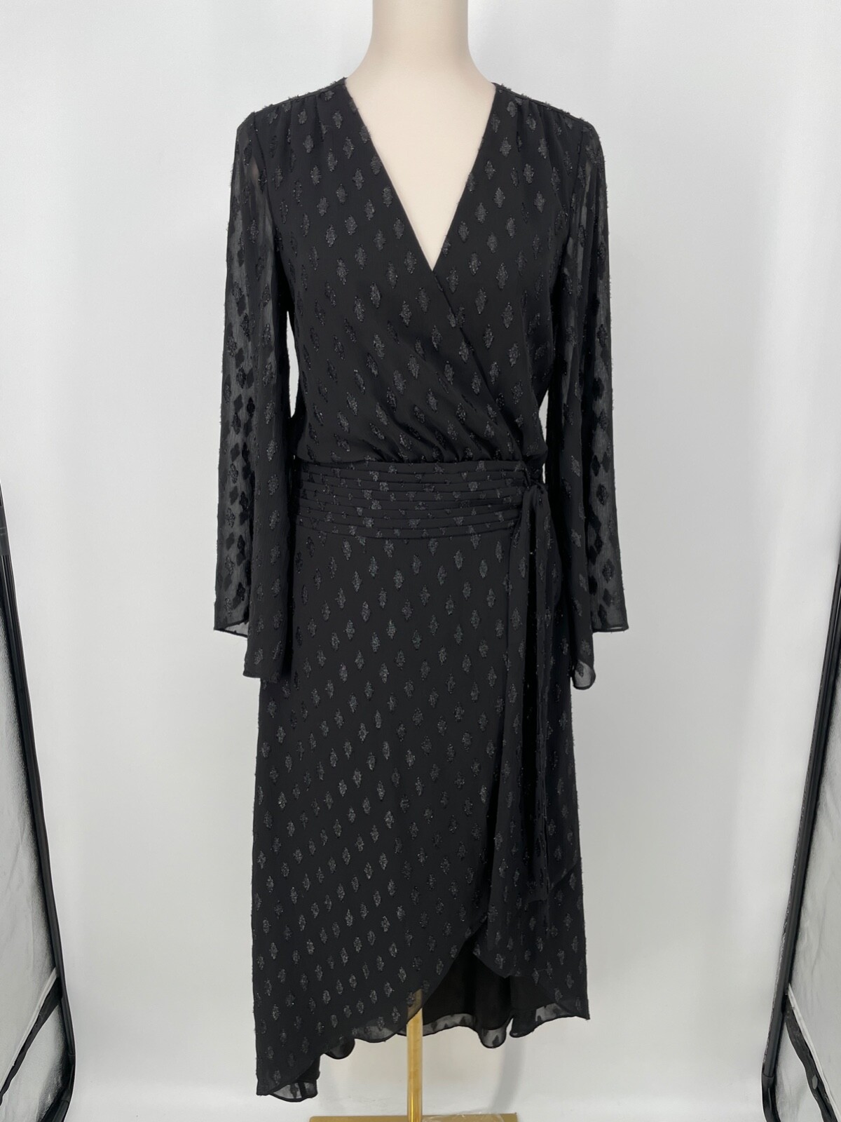 Ramy Brook womens size 4 Black Julie Midi Wrap Dress long sleeve lined thumbnail 12