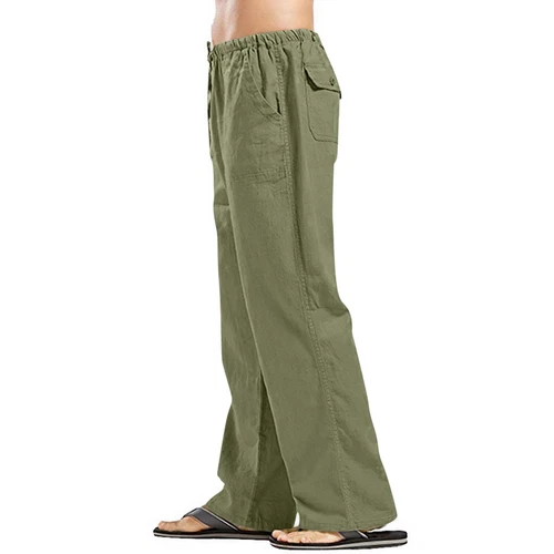 Herren Baumwolle Leinen lose Hose Freizeit Kordelzug Strand Yoga Baggy lange Hose - Bild 15 von 69
