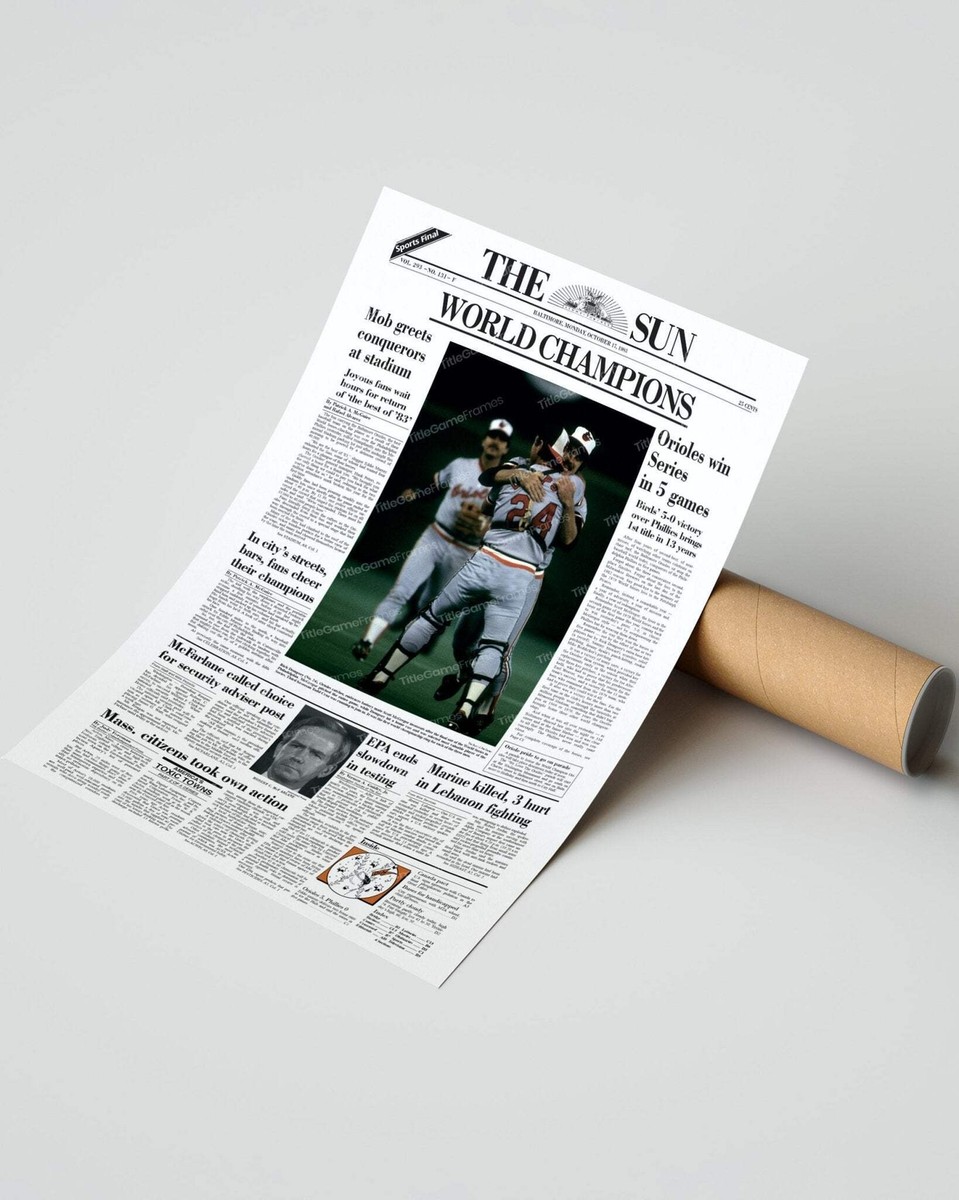 1983 Baltimore Orioles World Series Champions Framed Front Page