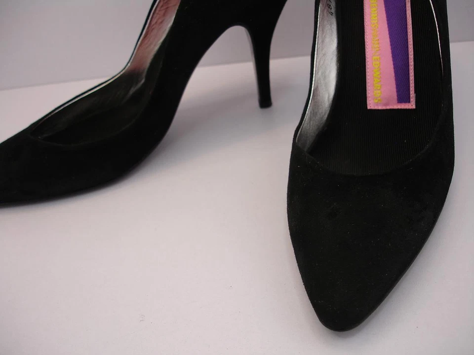 Zapatos para mujer 7,5 M Susan Bennis Warren Edwards tacón alto negro gamuza Italia Foto 2 de 4