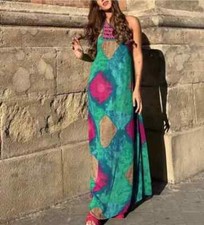 BNWT ZARA Round Neck Beaded Crochet Midi Printed Dress Size M