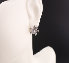 Women's Sterling Silver Turtle Heart Stud Earrings with Push Back Closure