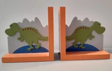 Creative Concepts Dinosaur Bookends Wooden Orange Green 7in