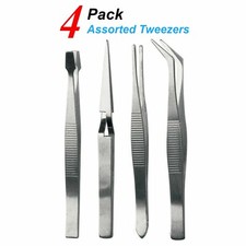 Set Of 4 Stainless Steel Assorted Tweezers Set Precision Craft Forceps Tools