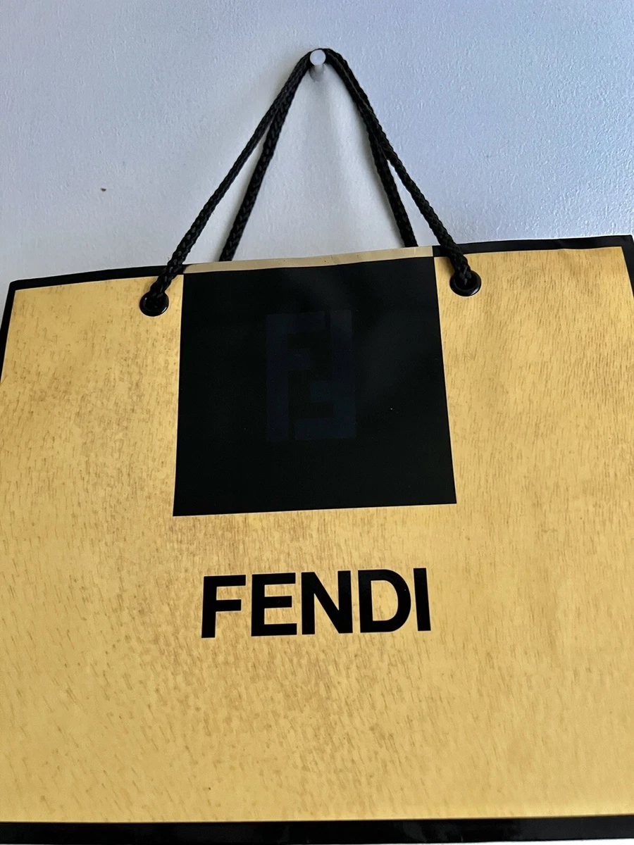 Authentic FENDI Yellow Black Logo Shopping Gift Tote Small Shiny Tote Bag