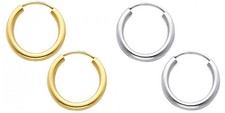 14k Yellow White Gold 2mm Thick High Polish Endless Hoop Earrings 15mm Diam Smal