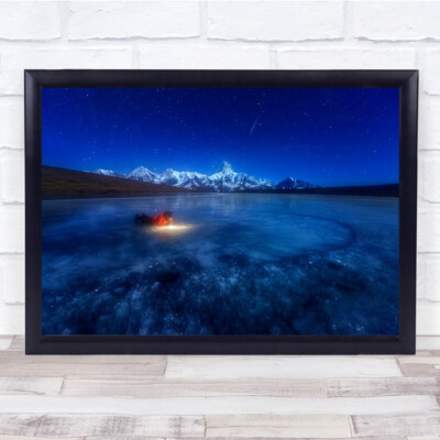 Landschaft Nacht Eis Frost Frozen Kalt Winter Blau See Berge Wandbild Druck