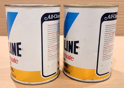 2 VALVOLINE All Climate 10W-40 & 20W-50 MOTOR OIL One Quart Cans - FULL - 1 Qt. - Picture 3 of 8