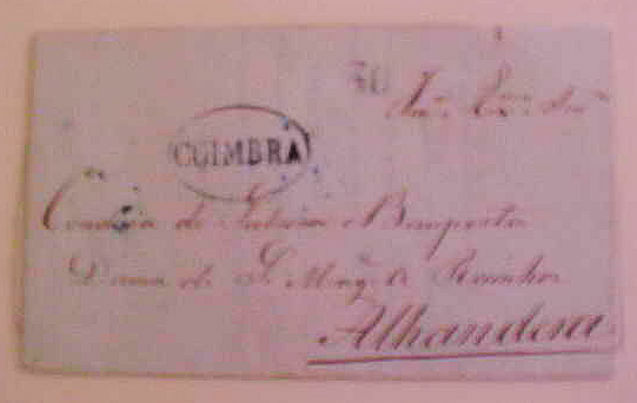 PORTUGAL 1843 STAMPLESS COIMBRA B/S LISBOA