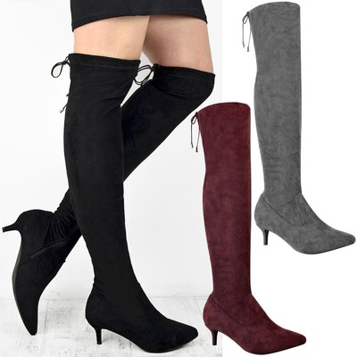 thigh high kitten heel boots