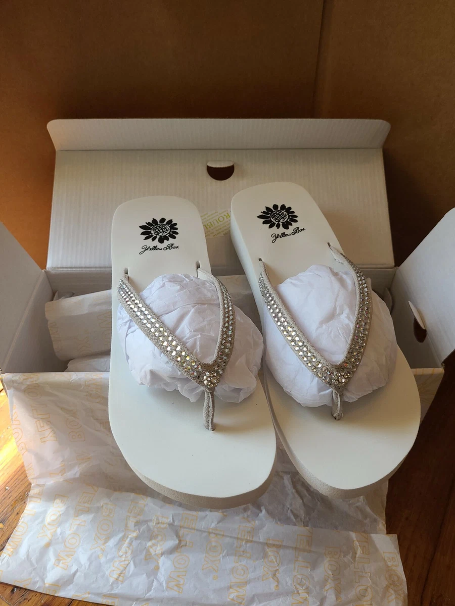 Yellow box sales white sandals