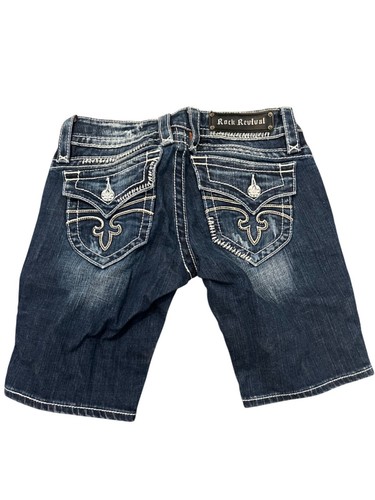 Rock Revival Womens Denim Shorts Size 27 Embroidered Pockets Dark Wash - Picture 3 of 8