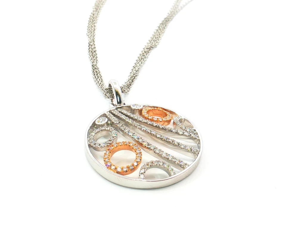 Simon G. 18K White Gold Diamond Circle Swirl Necklace with Rose Gold Accents - Image 4 of 4