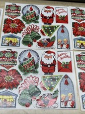 5 Sheets Of Vintage Christmas Stickers Or Seals Retro Artwork 54 Total Festive