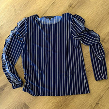 Banana Republic Striped Scoop Neck Ruffle Sleeve Blouse Blue White M Regular