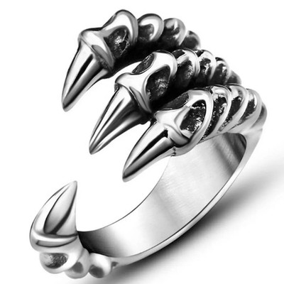 Verstellbarer Vintage Drachenkralle Ring für Herren Damen, Gothic Punk Drachenkralle Ring