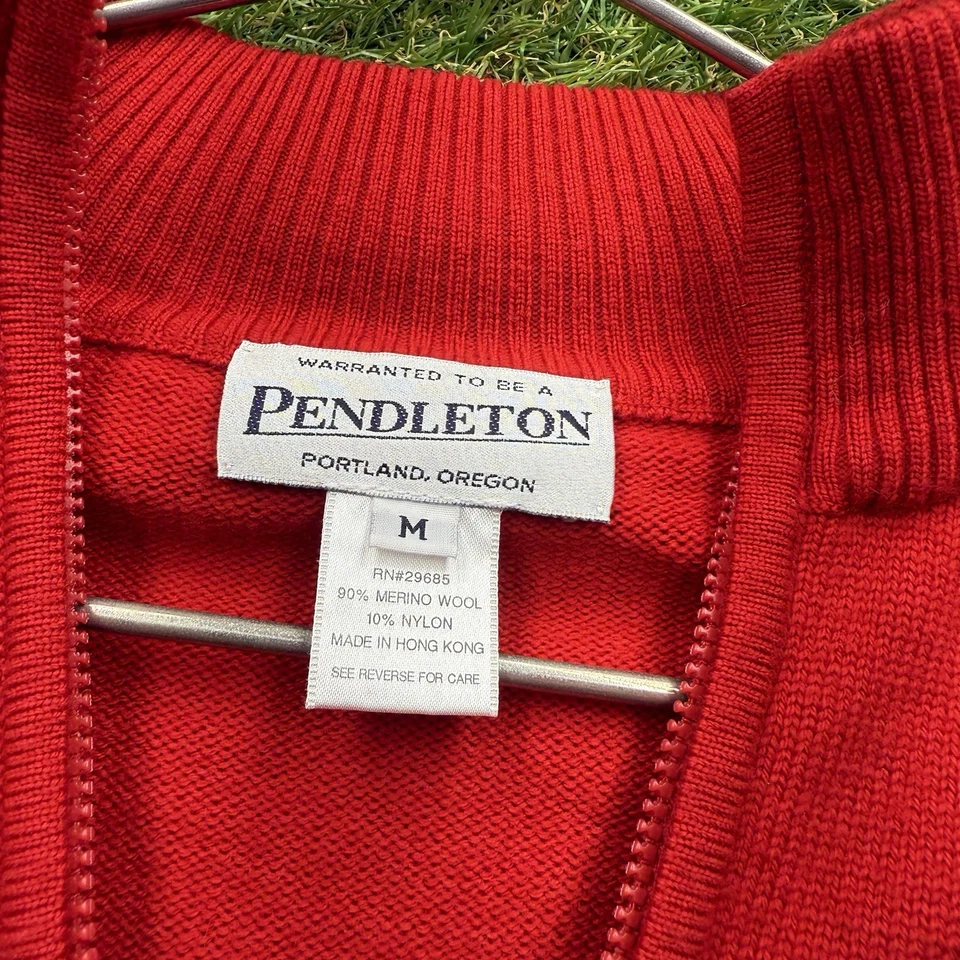 Vintage PENDLETON Merino Wool Sweater Womens Medium Red Full Zip Up Holidays - Image 3 of 4