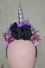 Victorian Trading Dark Unicorn Horn Floral Headband Tiara Crown
