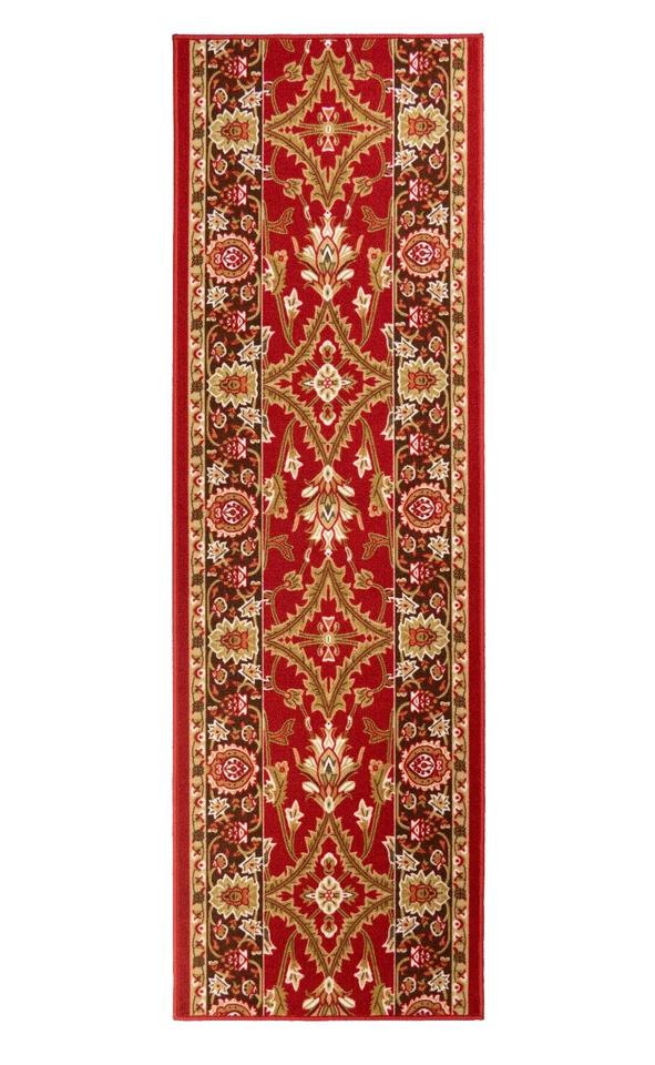 Alfombra de corredor roja Mahal oriental pila de bucle de bajo perfil antideslizante tamaño personalizado Foto 2 de 4