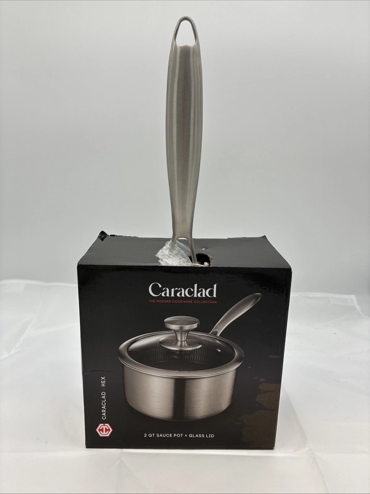 Caraclad Hex 2Qt Sauce Pot Glass Lid Stainless Aluminum Core Non-Stick Cool Grip