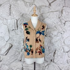 Liz Claiborne c. 1990s Intarsia Knit Sweater Vest Acorn Brown Floral  M