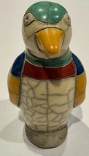 Tonala Mexico Hand Painted Penguin Figurine Crackle Glaze Folk Art Signed