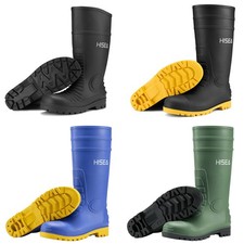 HISEA Men Steel Toe Rain Boots Waterproof Garden Farm Fishing Safety Work Boots