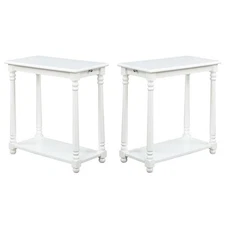 Home Square Regent End Table in White Wood Finish - Set of 2