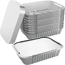 WANBAO 50 PACK 8.3"X6.2" Disposable Tin Foil Pans with Lids 2.25LB Aluminum Pans