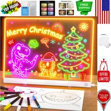 Acrylic LED Light-Up Memo Board, 13.7"x10" with 6 Neon Colors & Markers