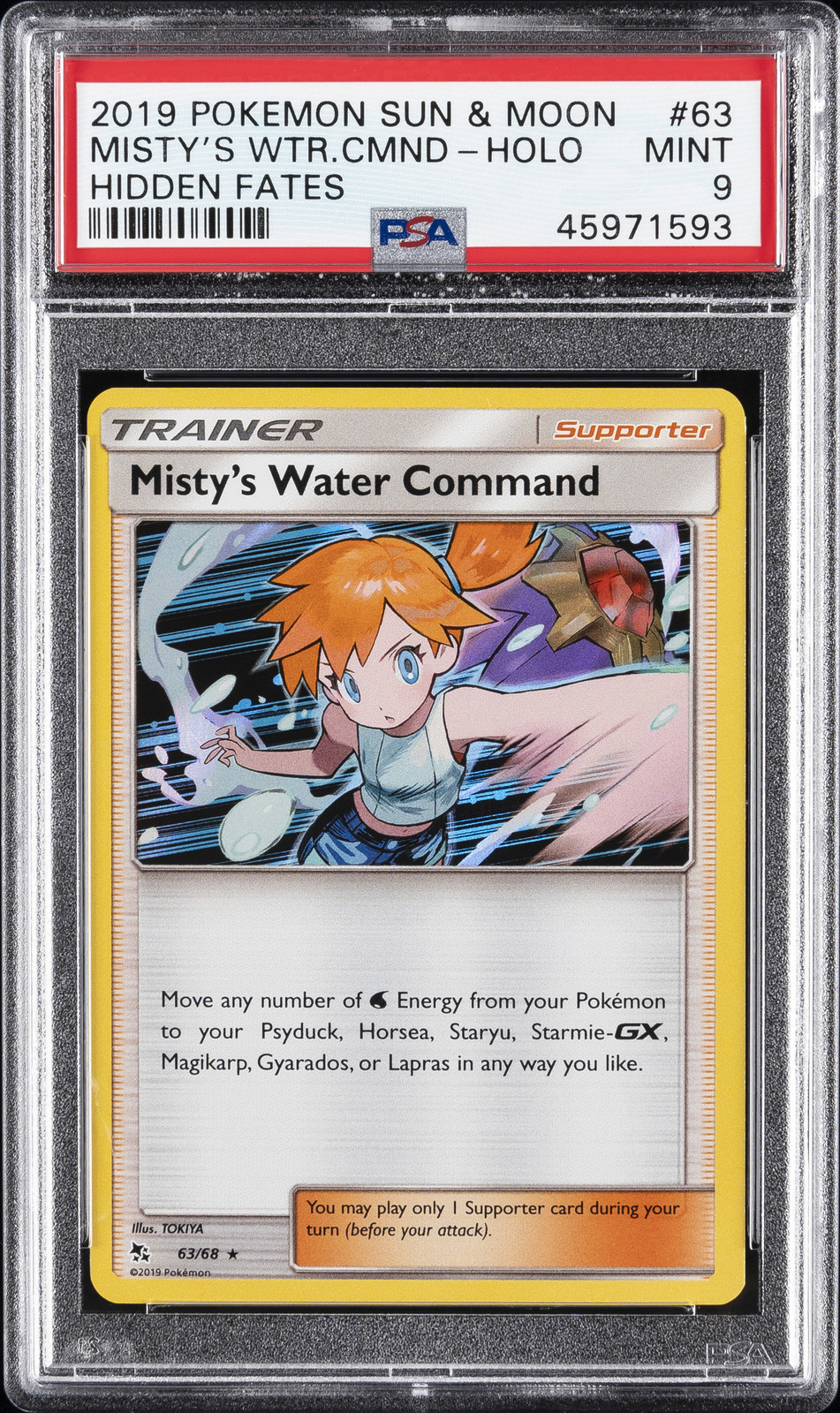 2019 POKEMON SUN & MOON HIDDEN FATES #63 MISTY'S WATER COMMAND-HOLO PSA 9 - Main Image