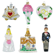 Old World Christmas 6 Piece Hand Blown Glass Ornament Set Wedding NEW IN BOX