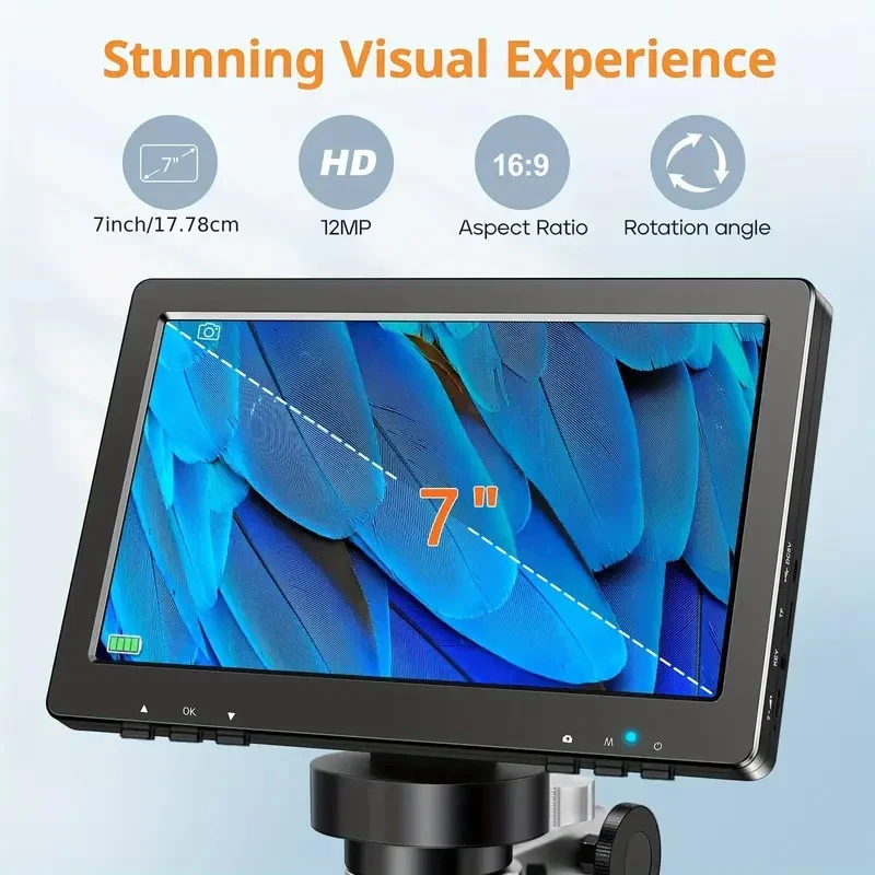 Microscopio Digital DM9 7" LCD 1200X 1080P Lupa Moneda PC Plug&Play + 32GB SD
