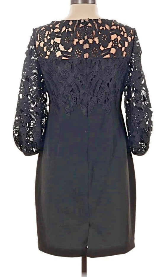 Lauren Ralph Lauren Women's Black Lace Sheath Dress 3/4 Balloon Sleeves Size 10P - Image 2 of 4