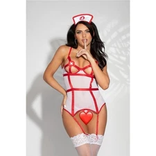 Seven 'til Midnight Nurse Costume Lingerie Set 3pc Bustier Open Crotch Panty O/S