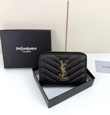 Saint Laurent YSL Black Leather Wallet Small Bifold Gold Logo Card Holder Purse