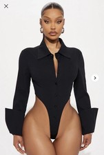 Fashion Nova Rasheida Poplin Bodysuit - Black Size Large - NWT