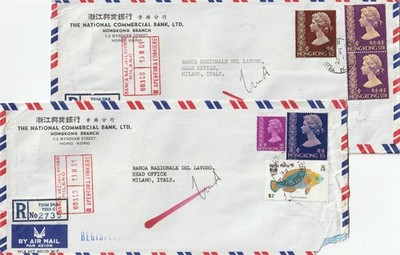 HONGKONG HOHE WERTE 1,3 2 UND 5 $ ORDENTLICHE ELISABETH 1982 AUF ZWEI BRIEFEN