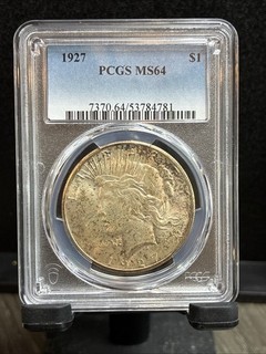 Nice Toning RARE Peace PCGS MS64 1927 Peace Dollar PYT