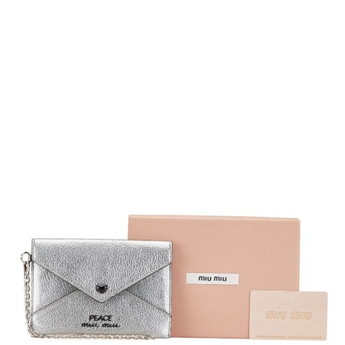 MIUMIU Madras Slim Love Peace Metallic Mini Wallet Pouch 5MF01P Women 【Used】 - Picture 8 of 9