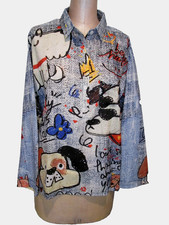 MISSLOOK WHITE DOGGY PRINT L/S BUTTON DOWN SHIRT SZ L SOOO CUTE!! NEW NEVER WORN