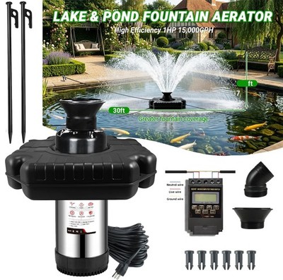 Pond Fountain Aerator Pond Floating Pump Pond Air Pump 750W 1HP 15000 GPH New