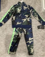Nike Kids Track Jacket Full Zip And Pant Set Camo Green Blue White Logo Size 6
