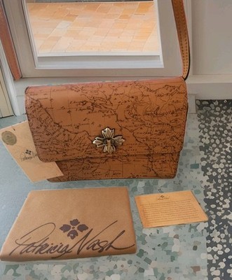 Patricia Nash Consilina Floret Leather Crossbody Bag Biscuit Italy Map Print !! 
