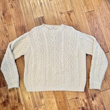 J Crew Ivory Hand-knit Chunky Fisherman Cable Crewneck Sweater Women  s Size L